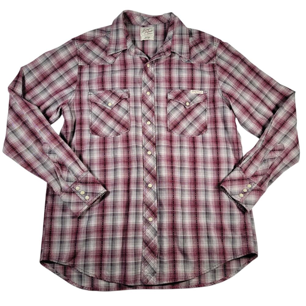 Lucky Brand Western Pearl Snap Shirt Mens Large Plaid Cowboy Ranch Button Up
